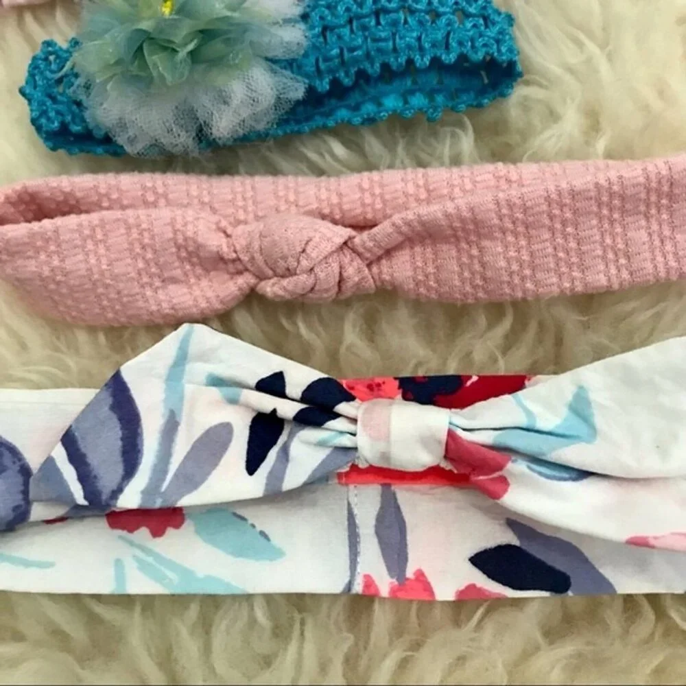 Baby Girl Headband Bows Bundle‎ of Four Flowers Pink Girly Sweet Spring Easter